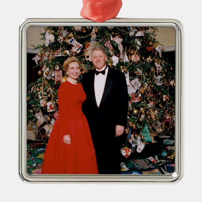 American President Bill Clinton Christmas Card  Metal Tree Decoration (Front)