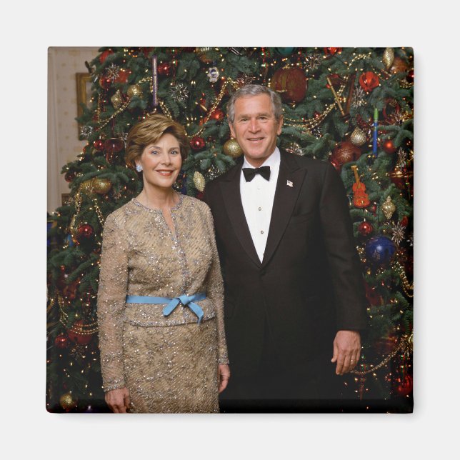 American President George Bush Christmas Card Magnet (Front)