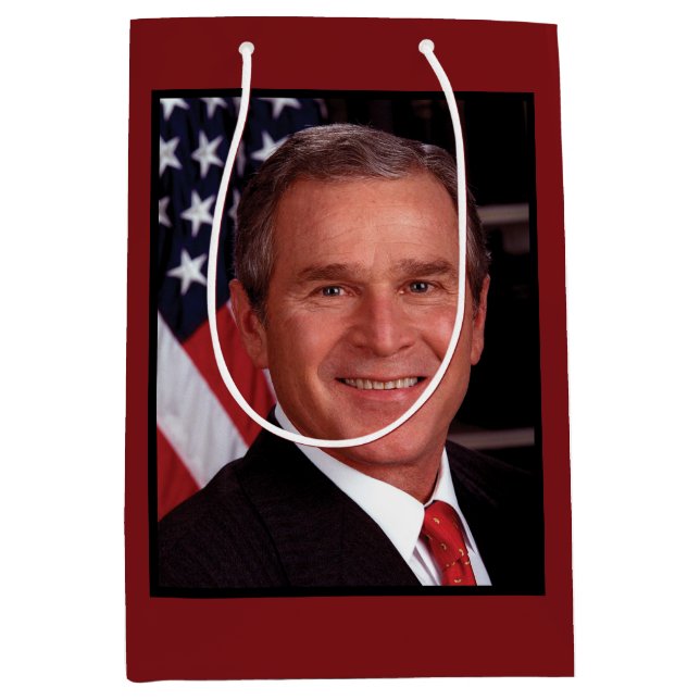 American President George Bush Christmas Card Medium Gift Bag (Front)