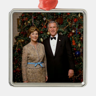 American President George Bush Christmas Card Metal Tree Decoration