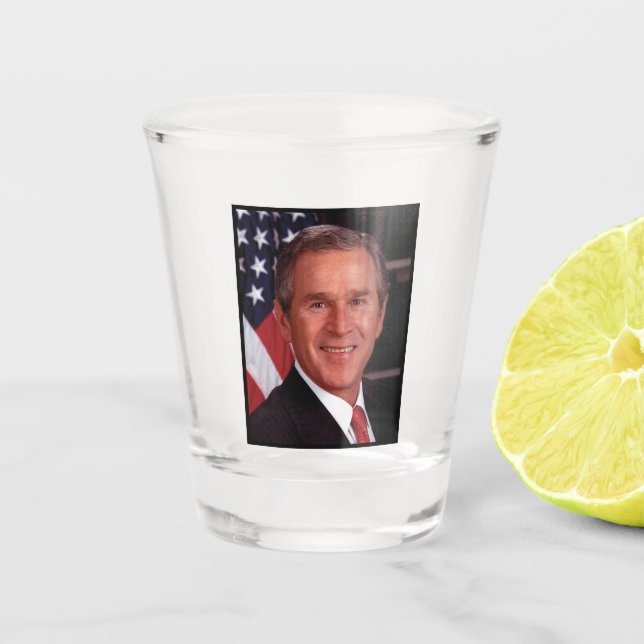American President George Bush Christmas Card Shot Glass (Front)