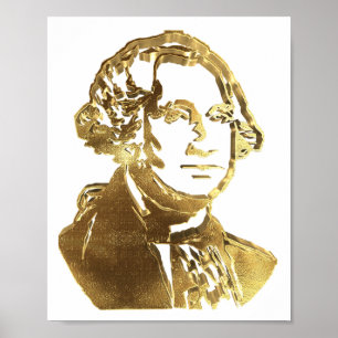 American President George Washington Portrait Gold Poster