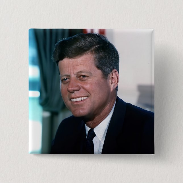 American President John F. Kennedy in Oval Office 15 Cm Square Badge (Front)