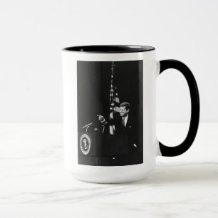 American President John Kennedy at News Conference Mug