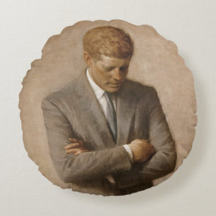 American President John Kennedy Painted Portrait  Round Cushion