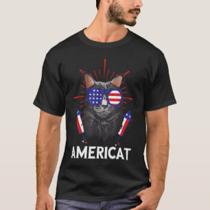 American Pride Cat Usa Fireworks America Usa 4th O T-Shirt