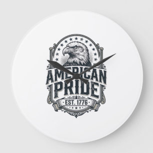 American Pride Eagle Vintage Patriotic Shirt Desig Large Clock