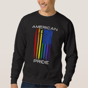 American Pride Gay Lgbt Month Vintage Retro Rainbo Sweatshirt