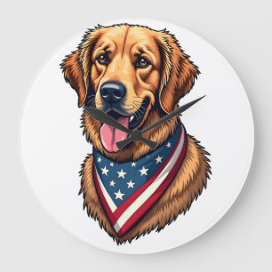 American Pride Golden Retriever Vintage Shirt Large Clock