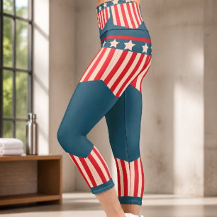 American Pride / July 4th High Waisted (Blue) Capri Leggings