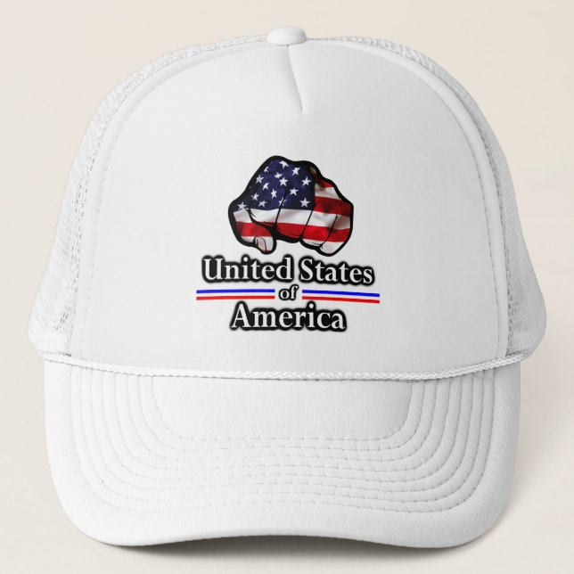 American Pride United States Flag Fist Trucker Hat (Front)