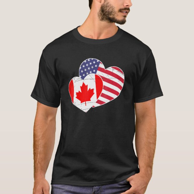American Pride Us Flag Heart Proud Canadian Canada T-Shirt (Front)