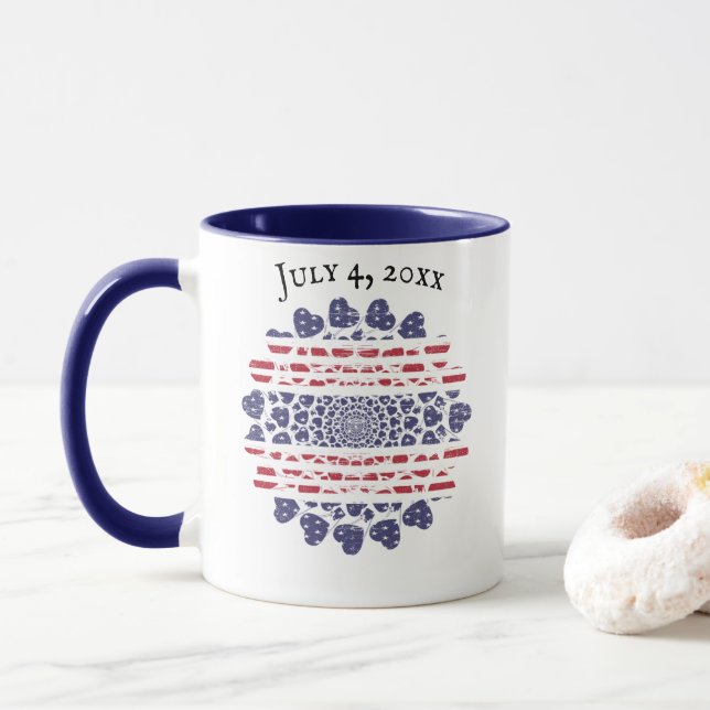 American Psychedelic Patriotic Hearts Tie Dye  Mug (With Donut)