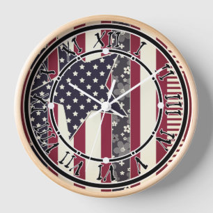 American ptriot traditional flag colors red navy w clock
