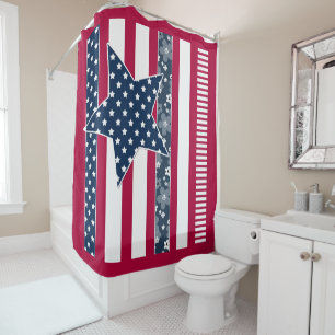 American ptriot traditional flag colours red navy  shower curtain