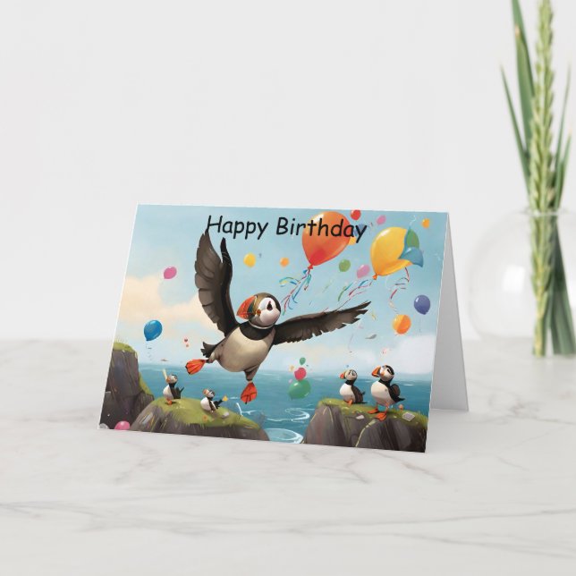 American puffins cliff water balloons  card (Front)