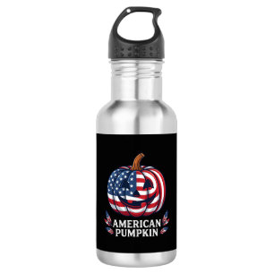 American Pumpkin Halloween Usa Flag Stars Stripes 532 Ml Water Bottle