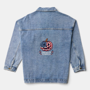 American Pumpkin Halloween Usa Flag Stars Stripes Denim Jacket