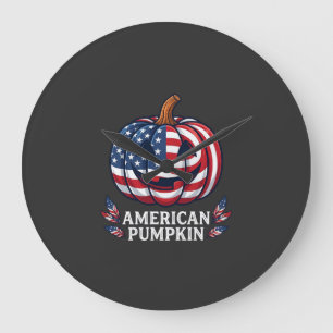 American Pumpkin Halloween Usa Flag Stars Stripes Large Clock