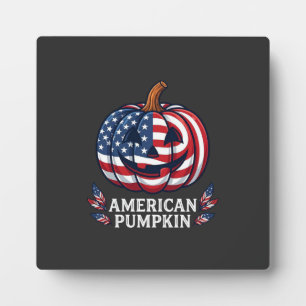 American Pumpkin Halloween Usa Flag Stars Stripes Plaque