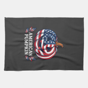 American Pumpkin Halloween Usa Flag Stars Stripes Tea Towel
