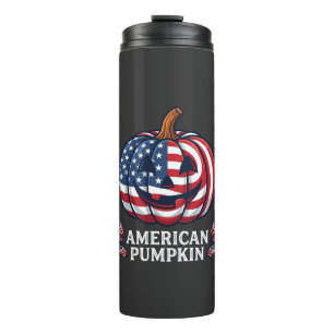 American Pumpkin Halloween Usa Flag Stars Stripes Thermal Tumbler