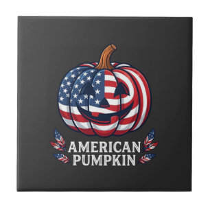 American Pumpkin Halloween Usa Flag Stars Stripes Tile