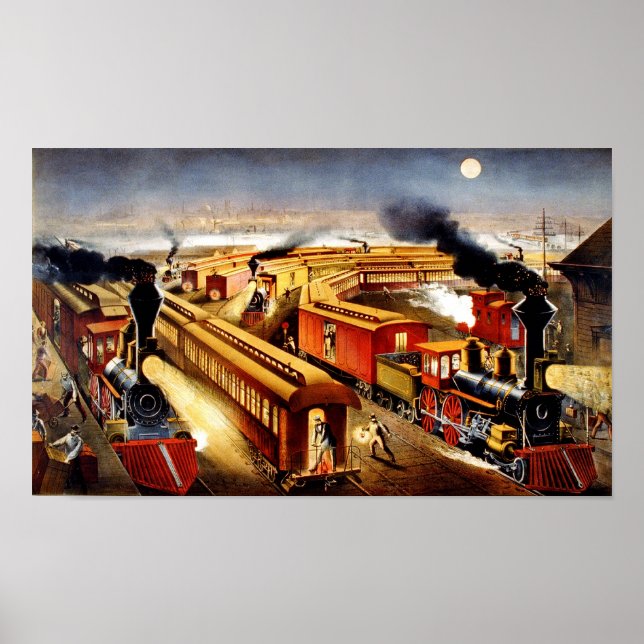 American railway junction at night poster (Front)