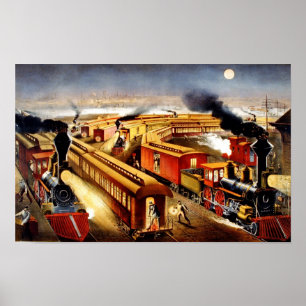 American railway junction at night poster