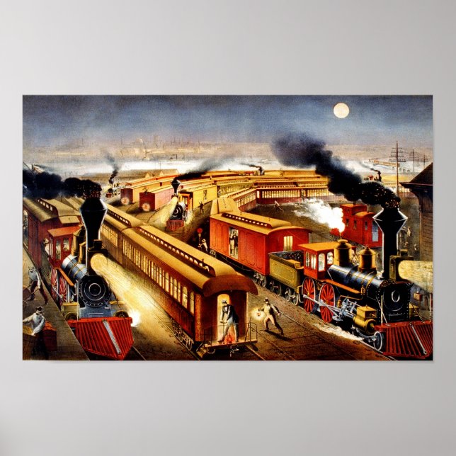 American railway junction at night poster (Front)