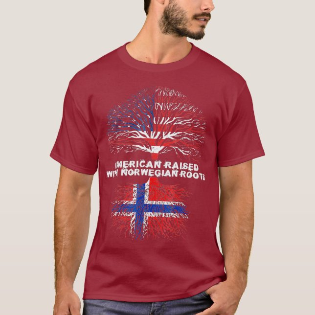 American Raised with Norwegian Roots Norway T-Shirt (Front)