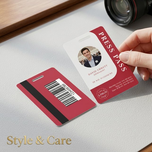 American Red Media Pass with Photo and QR Code ID Badge (American Red Media Pass with Photo and QR Code Badge)