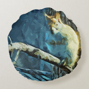 American Red Squirrel Abstract Impressionism Round Cushion