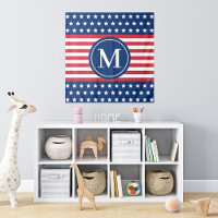 American Red White Blue Custom Monogram Initial