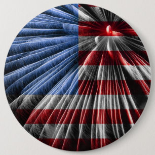 American Red White & Blue Flag Over Fireworks 6 Cm Round Badge