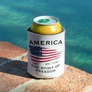 American Red White Blue Stripes Stars Flag Pattern Can Cooler