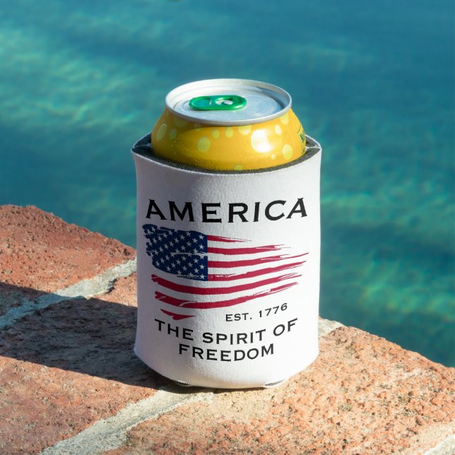 American Red White Blue Stripes Stars Flag Pattern Can Cooler (In Situ Pool)