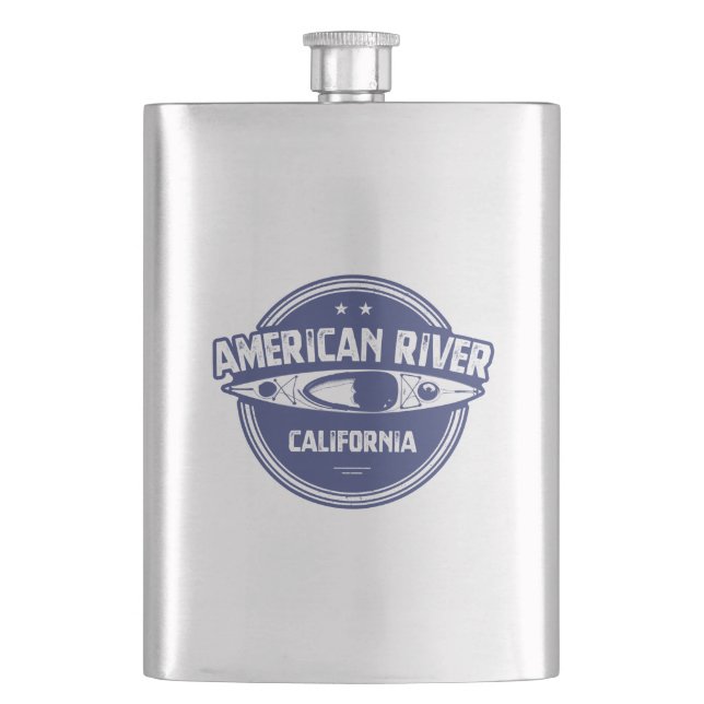 American River California Kayaking Hip Flask (Front)