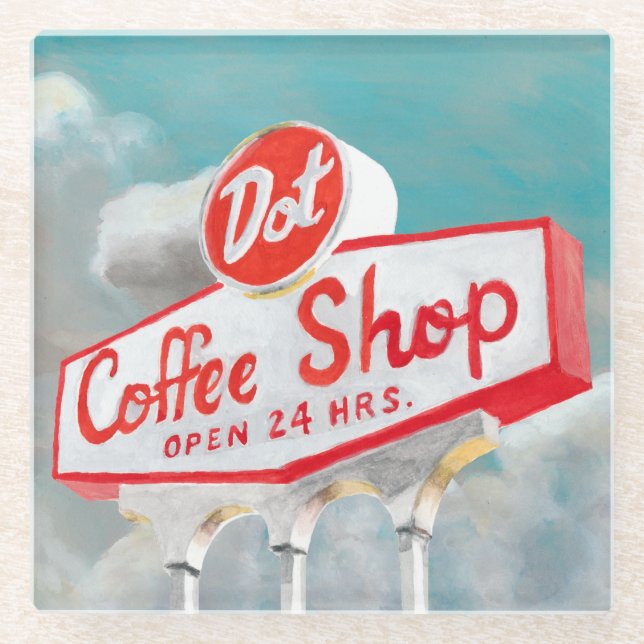 American Roadside | Coffee Shop Sign Glass Coaster (Front)