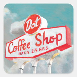American Roadside   Coffee Shop Sign Square Sticker