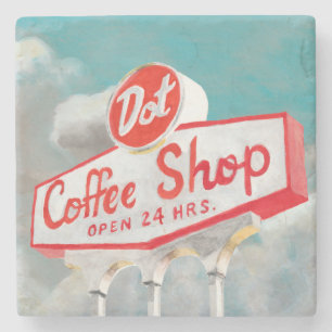 American Roadside   Coffee Shop Sign Stone Coaster