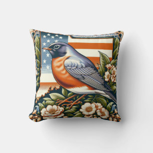 American Robin and Mountain-Laurel Flower State Cushion