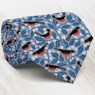 American Robin Apple Blossom Bird Flower Tie