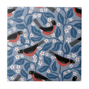 American Robin Apple Blossom Bird Flower Tile