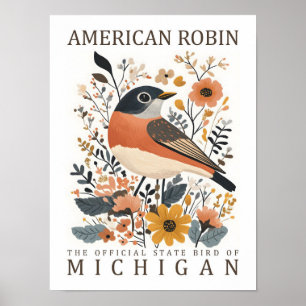 American Robin Bird of Michigan USA Travel Poster