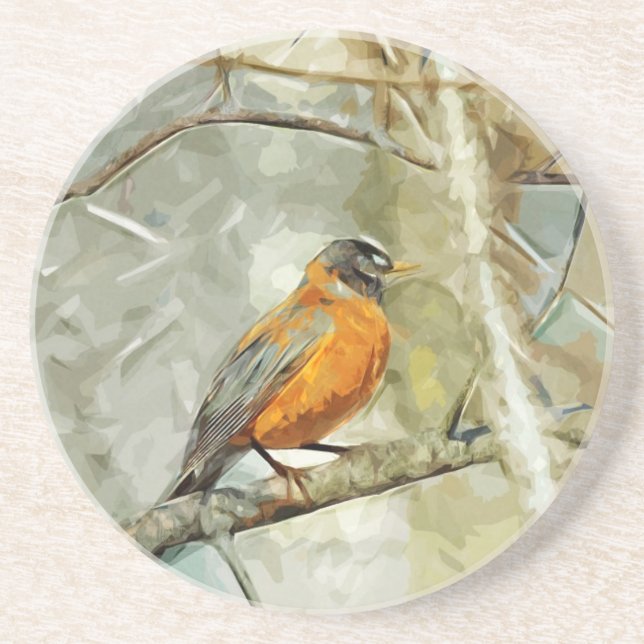 American Robin in a Tree Abstract Impressionism Coaster (Front)