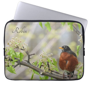 American Robin Spring Blossoms *personalise* Laptop Sleeve