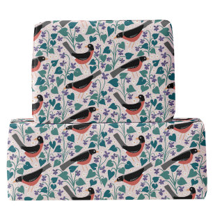 American Robin Violet Anemone Bird Flower Wrapping Paper