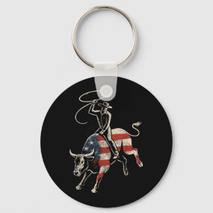American Rodeo Bull Rider USA Flag Patriotic Key Ring