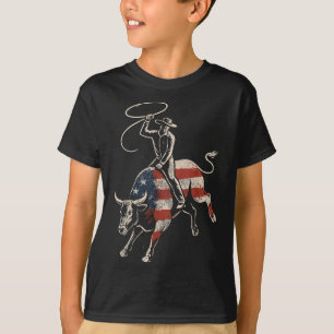 American Rodeo Bull Rider Usa Flag Patriotic Weste T-Shirt